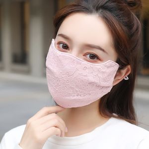 Transparante facemask oogbescherming hoek in de winter Eenvoudig en sfeervol comfortabel ademende en warme dubbellaags kanten patroon mode-masker