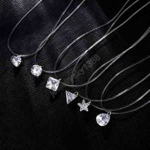 Transparent Fishing Line Necklace Female Silver Plated Invisible Chain Necklace Women Crystal Rhinestone Choker Necklace