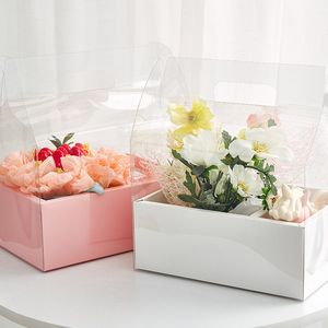 Transparante bloemcake doos Geschenkdozen Verpakkingsdozen PVC Proteerbaar doorzichtige plastic doos vouwen lege doos creatief 18.5*26*10.5cm