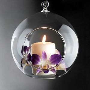Candelador de vidrio transparente con velas LED Flower Ball Ball Ball Bola de vidrio para el hogar Decoración de la fiesta de bodas