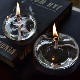 Lámpara de aceite de velas de vidrio transparente Cordaes de velas con velas con mesa de mecha Decoración de la casa de Navidad rústica 240410