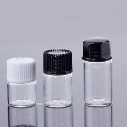 Bouteille d'échantillon en verre transparent vide cosmétique E liquide huile essentielle Mini conteneur d'échantillon 1 ml 2 ml 3 ml 5 ml avec bouchon blanc noir