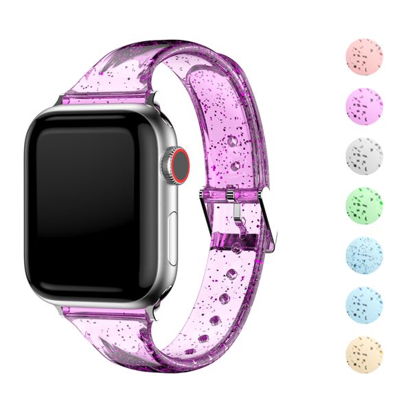 Bracelet de montre à paillettes transparentes pour Bracelet de montre Apple 41mm 40mm 38mm 45mm 44mm 42mm Bracelet de montre en gelée série Iwatch 7 6 5 4 3 Bracelet boucle Bracelet accessoires intelligents