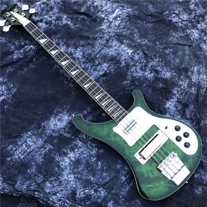 Transparante groene 4-string 4003 basgitaar Custom 4 snaren Chinees gemaakt Basse GiiTare met haaienpin inlays