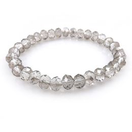 Bracelet de perles de cristal à facettes gris Transparent de 8mm pour femmes, Bracelets extensibles de Style Simple, lot de 20 pièces, Whole255m