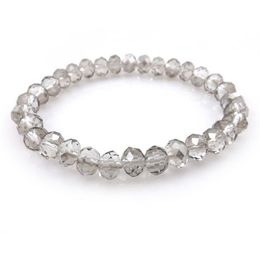 Bracelet de perles de cristal à facettes gris transparent de 8 mm pour femmes, bracelets extensibles de style simple, lot de 20 pièces Whole237L