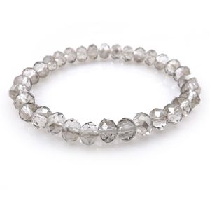 Pulsera con cuentas de cristal facetado gris transparente de 8 mm para mujer Pulseras elásticas de estilo simple 20 piezas / lote Whole255m