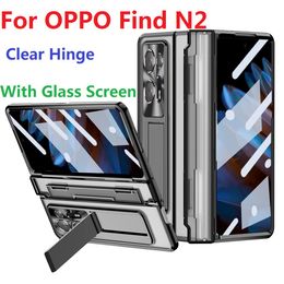 Transparante beugelkoffers voor Oppo Zoek N2 Case Tempered Glass Pen Slot Armor scharnierbeveiligingsbedekking
