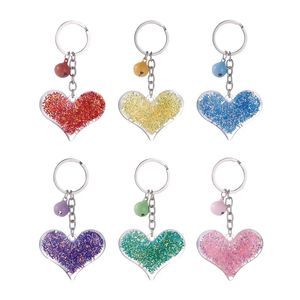 Llaveros transparentes en forma de corazón para mujer, bolso de moda, dijes colgantes, soporte para llavero de coche, llaveros con campana, accesorios para llaves