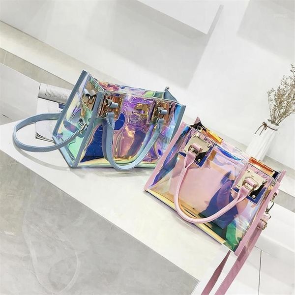 Sacs à main hologramme transparents dames 2018 nouvelle mode sac à main bandoulière Laser PVC femme grand fourre-tout fille sacs à main clairs Bolso Mujer1253J