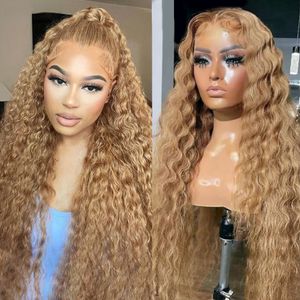 Encaje transparente Honey Blonde Lace Front Peluca Onda de agua Pelucas de cabello humano Kinky Curly Hair Peluca sintética Prepucked Hairline perruque femme