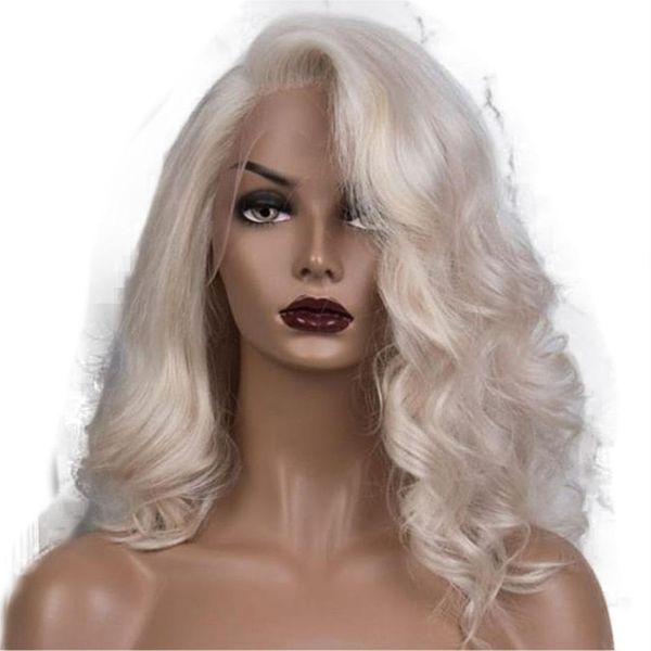 Dentelle transparente platine blonde ondulée perruques de cheveux humains 13X6 dentelle avant perruques vague de corps blonde pleine perruque pour les femmes cheveux humains