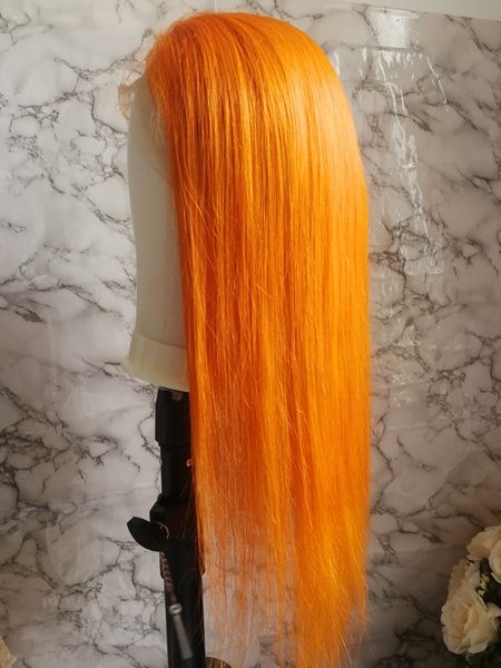 Perruques de cheveux humains indiens Remy Lace Front Body Wave de couleur orange 13x4