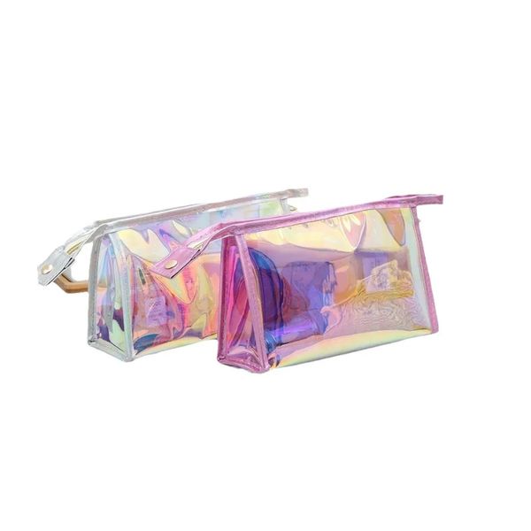 Sac de lavage Laser Transparent, sac de voyage étanche, sac de rangement en PVC, sac de maquillage arc-en-ciel, logo imprimé comme cadeau de fête bri