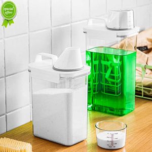 Boîte de rangement transparente en poudre à lessive avec tasse à mesurer Distributeur de détergent à lessive Conteneur Pot de céréales alimentaires avec bec verseur