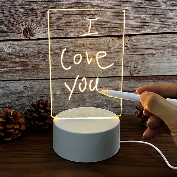 Lumières LED lumineuses transparentes Lumières LED USB Lumineuses Acrylique Night Light Erasable Write Message Board Calendrier Ornements de bureau 240507