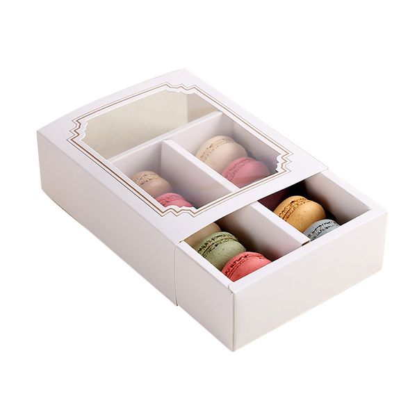 Boîte à macarons transparente, boîte à tiroirs, boîtes à chocolat, boîtes à gâteaux, biscuits, boîte en papier blanc 15.5x12.5x5.2cm