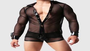 Menuguración de malla transparente Men Codysuit Singletas Sexy Media a través de camisas Boxers eróticos Cirazos gay Club nocturno Traje de rendimiento3793773