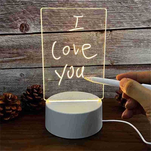 Transparent Message Board Night Light Glowing Mémo Acrylique LED Ambiante Lumières Moment Quotidien Note Board Effaçable Chambre Décor Cadeau HKD230825