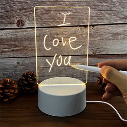 Transparent Message Night Light Glowing Memo Acrylique LED Ambient Lights Daily Moment Note Board Effaçable Chambre Décor Cadeau HKD230628