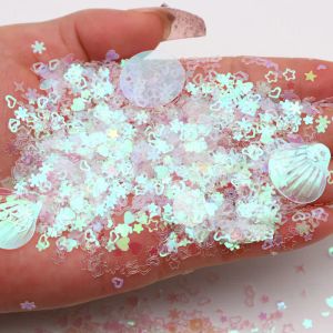 Paillettes de ongles transparents étoiles mixtes snowflake shell flokes paillettes paillettes pour ongles art manucure décor de mariage confetti 20g