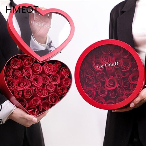 Caja de almacenamiento de embalaje transparente Caja de regalo de flores preservadas de rosa en forma de corazón redonda DIY Boda Cumpleaños Día de San Valentín Gif2611