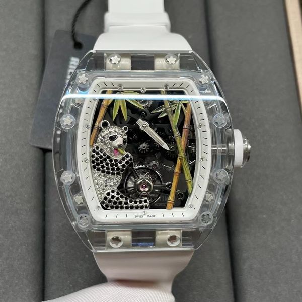 panda transparent tourbillon MEN WATCH 26-01 mouvement mécanique à remontage manuel RUBBER STRAP BAND montre-bracelet étanche Relojes de lujo lusso Orologio