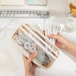 Sac à stylo Transparent boîte de papeterie japonaise étudiant grande capacité fournitures littéraires et artistiques Simple