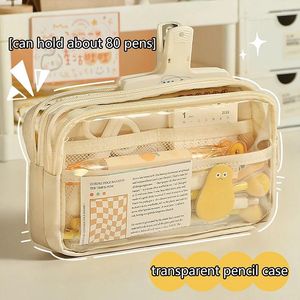 Transparent Pencil Bag Large Capacity Pen Case Stationery Holder Box Student Zipper Pouch School Supplies