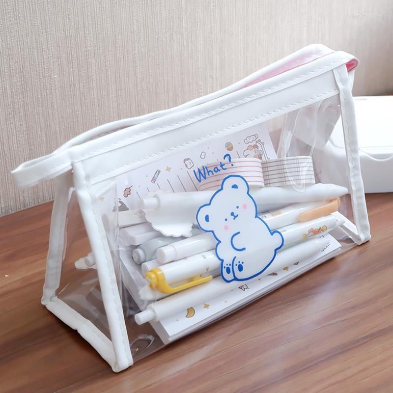 Transparent Pencil Bag Simple Cute Capacity Cosmetic Lovely Stationery Case School Students Supply