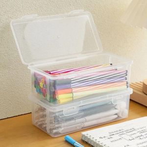 Boîte à crayons transparente avec boucle, étui de papeterie anti-poussière, rangement de bureau en plastique étanche, fournitures scolaires