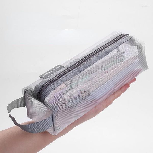 Étui à crayons Transparent sac en maille pour enfants filles cadeau bureau fournitures scolaires Kawaii papeterie étui à crayons en Nylon