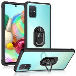 Transparante telefooncases voor Samsung S21 FE A42 A32 A22 A82 5G A21S A51 4G A02 A10S A20S MOTO G PLAY CRIRTAL CLEAR Magnetische Auto Ring Kickstand Houder Case