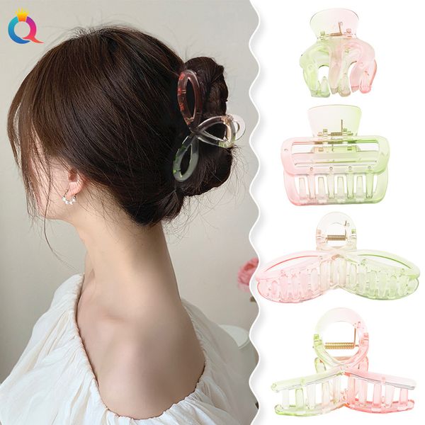 Pinzas de cangrejo de pelo de plástico para mujer, pinzas para el pelo pequeñas, tocado, accesorios para el cabello, transparente, rosa, verde, primavera