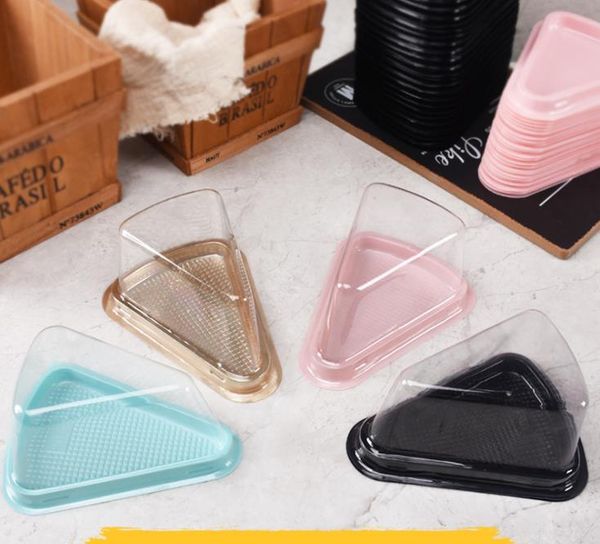 Caja de pastel de plástico transparente Cajas de pasteles triangulares de queso Caja de blister de 3 colores Cajas de embalaje de postres para restaurante SN2101