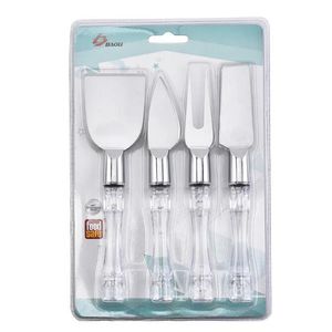 Manche en plastique transparent Couteaux à fromage en acier inoxydable Coupe-fromage Planche à fromage Spatule à beurre Outils à fromage de cuisine avec boîte d'emballage cadeau