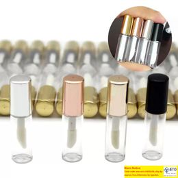 Tubos de brillo de labios de plástico transparente Botellas de embalaje Lápiz labial Mini muestra Envase cosmético con tapa de oro rosa