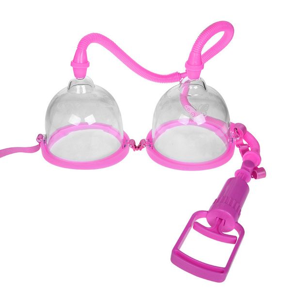 Bomba de leche Manual de plástico transparente, juguetes Bondage Gear, potenciador de succión al vacío, masajeador de busto con tazas gemelas para mujeres