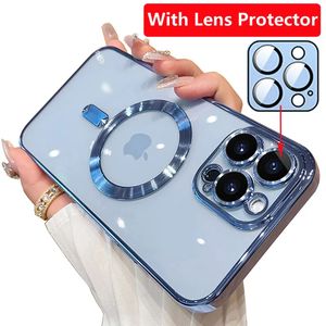 Revestimiento magnético para estuches de carga inalámbrica Magsafe con lente de cámara Protector de vidrio Transparente TPU suave a prueba de golpes para iPhone 15 14 13 12 11 Pro Max XR X XS 8 7 Plus