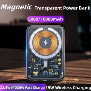 Transparante Power Bank 15W Draagbare Inductielader Magnetische Qi Draadloze Oplader voor iPhone 14 22,5W Snel opladen PowerBank