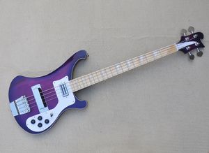 Transparant Purple 4 Strings Electric Bass Guitar met esdoorn fretboard White Pickguard aanpasbaar