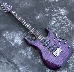 Guitarra eléctrica transparente Purple Music Man JP6 de alta calidad john petrucci signature musicman 6 cuerdas guitarra personalizada perno en el cuello