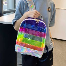Mochila de PVC transparente para mujer, mochila con láser cosido a rayas de gelatina, mochila para estudiante de secundaria a la moda, bolsa de playa 230301