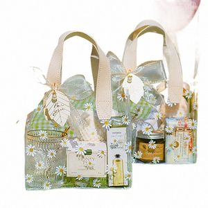 Transparante PVC Gift Tote verpakkingszak Clear Daisy Plastic Handtas Candy Box Geschenktas Wedding Favor Party Supplies Cosmetische tas 30TD#