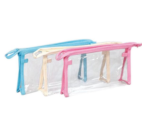 Couleurs de qualité transparente 2021 NOUVEAU sac cosmétique en plastique PVC Sacs fourre-tout Pochette à fermeture éclair en PVC transparent Sacs d'emballage de taille personnalisée Navire rapide