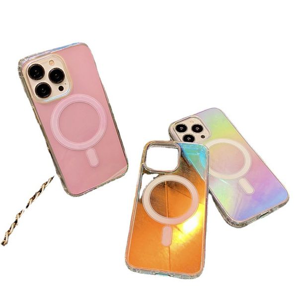 Étuis magnétiques transparents arc-en-ciel Étui en acrylique transparent antichoc avec emballage de vente au détail opp Compatible chargeur Magsafe pour iphone 14 13 12 11 Pro Max