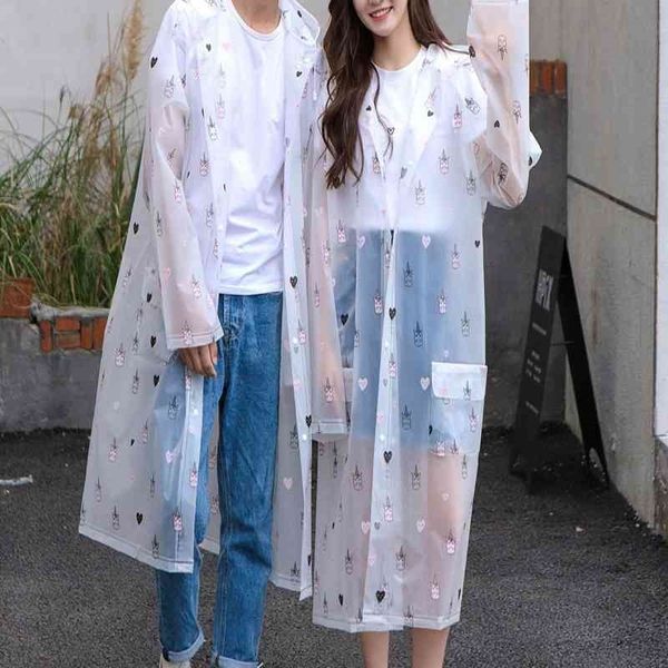 Imperméable Transparent Manteaux Long Grande Taille Cape Poncho Femmes Hommes Imperméable Mignon Dessin Animé Impression Clair Veste De Pluie Couverture 210320