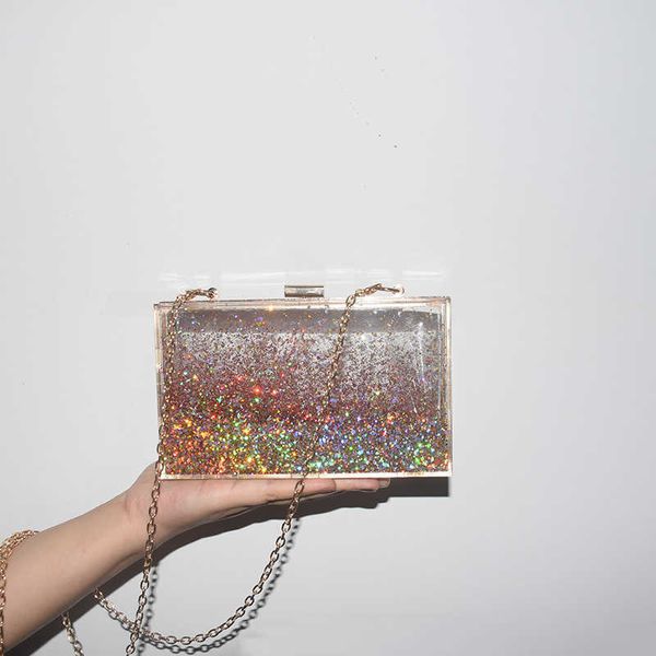 Dîner Banquet pochette clair acrylique Quicksand liquide petit sac carré sac à main perlé à la main Q240228