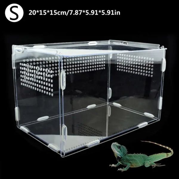 Reptilio transparente Animal Insect Pet Alimento Alegable Caja de plástico Hámster Frog Snake Escape Propina Tortuga Tortuga Lizard Silkworm