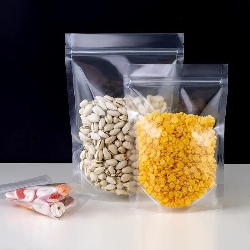 Transparent Resealable Stand Up Bags Plastic Reusable Storage Pouch Smell Proof Packaging for Coffee Tea Snack